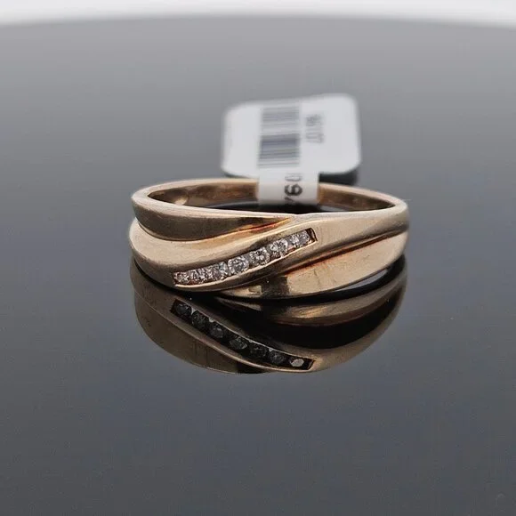 10K Yellow Gold Imitation Bypass Diamond Channel Set Men's Band Ring Size 9.75